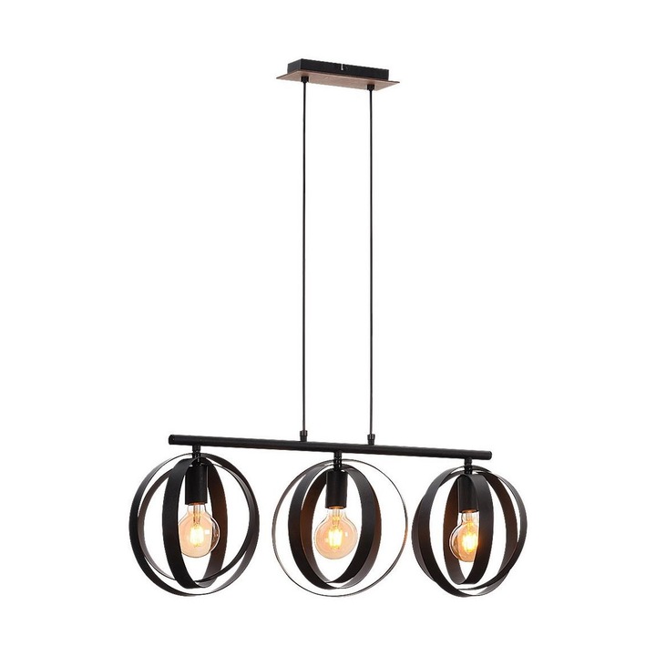 Полилей с кабел Cortado, Rabalux, Цокъл 3 x E27, Метал, 640W, 230V, Черен