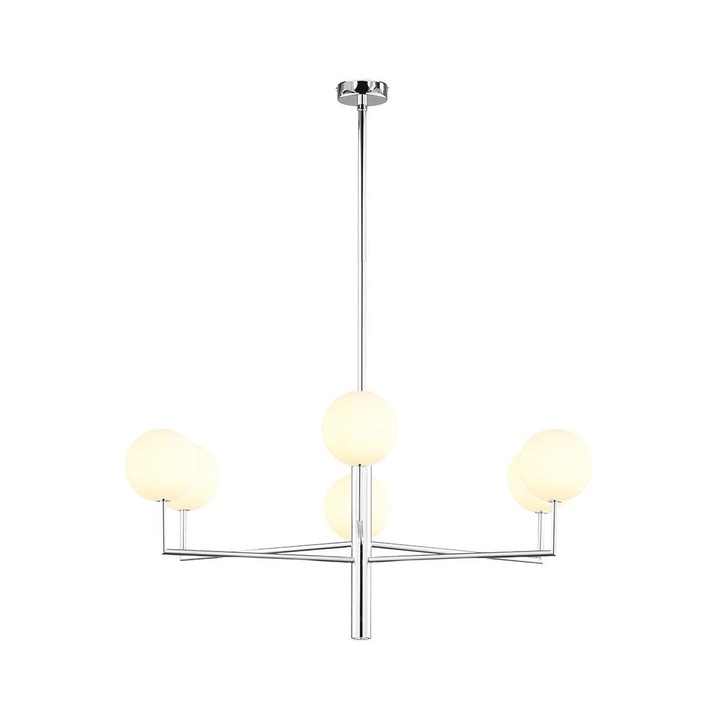 Lustra pe tija, Jupiter, FEME 6xG9/40W/230V, Metal/Sticla, Argintiu