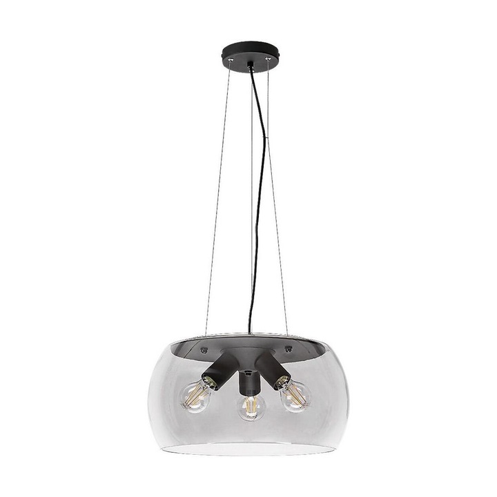 Кабелен полилей Urshula, Rabalux, Цокъл 3 x E27, 40W, 230V, Метал/Стъкло, Черен