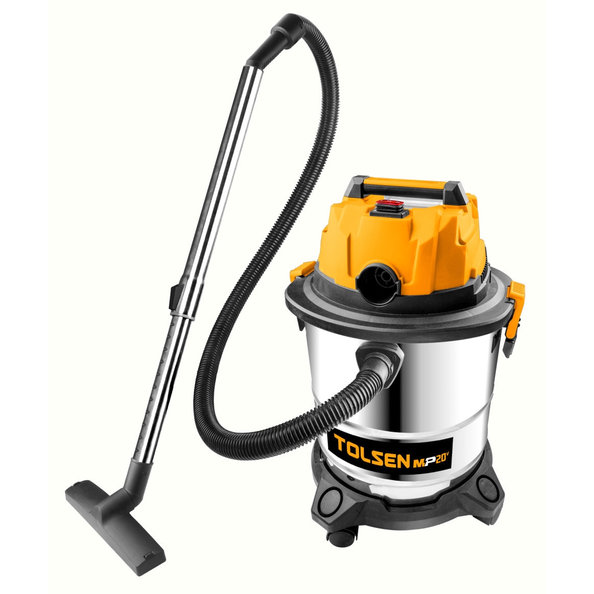 Aspirator multifunctional TOLSEN fara fir MP20V, 20V, 150W, rezervor inox 20L, ≥10Kpa, flux 10L/s, tub telescopic inox 48–78cm, HEPA, antistatic, fara acumulator si incarcator