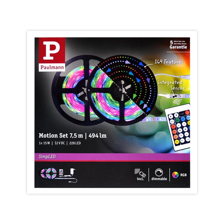 Banda LED cu telecomanda, Paulmann, RGB, 760 cm, 15W, 230V