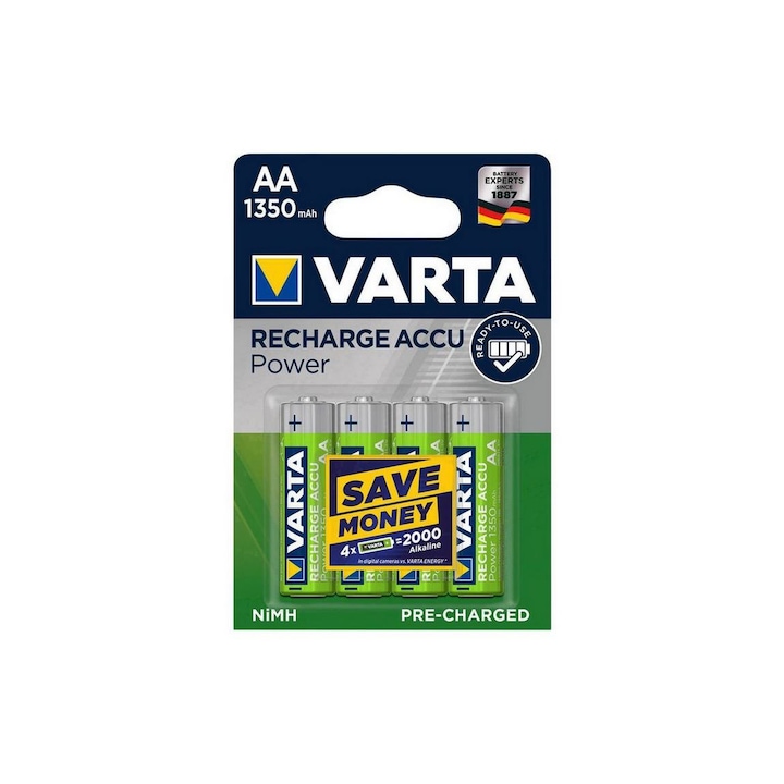 Комплект 4 алкални батерии Varta 56746101404 - RECHARGE AA 1.2V/1350 mAh VA0155