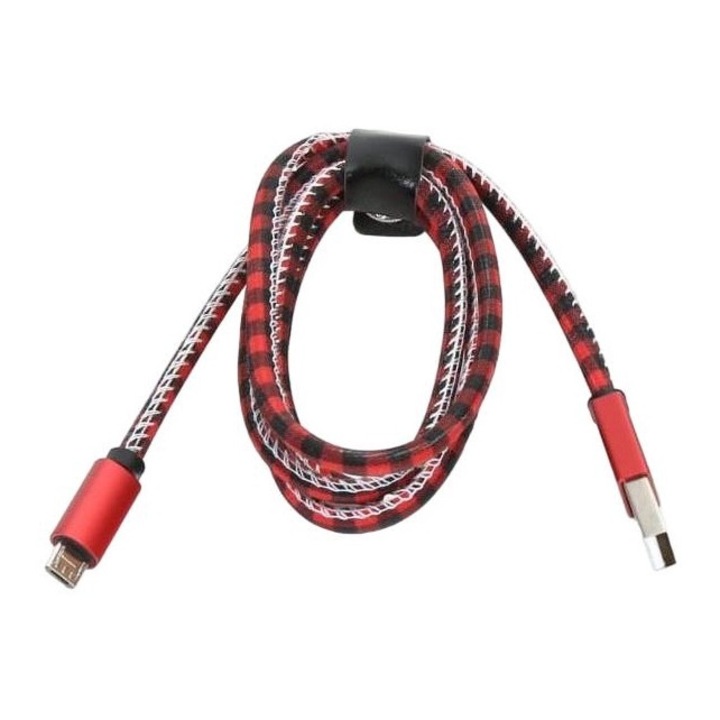 Cablu de date si incarcare, Platinet, USB-A/MicroUSB, 1m, Negru/Rosu