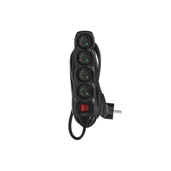 Prelungitor cu intrerupator Emos, 4 prize, 5m, Negru