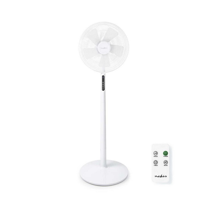 Álló ventilátor, Nedis, átmérő: 400mm, 3-sebességes, oszcilláló, LED, időzítő, távirányító, fehér