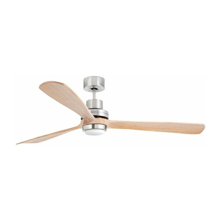 Ventilator tavan Faro, Metal/Sticla, LED, 3 viteze, Argintiu/Maro