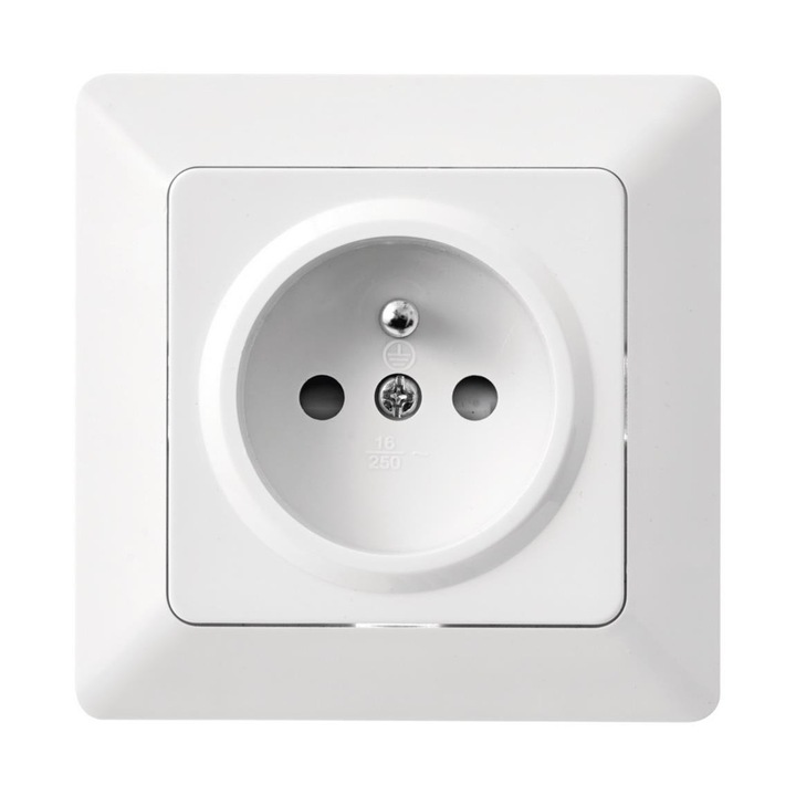 Priza simpla tip E, Emos, alb, 8x8cm, IP20