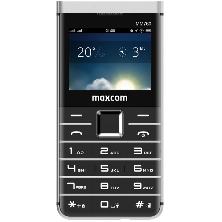 MaxComMM760 Mobiltelefon, Dual SIM, Fekete