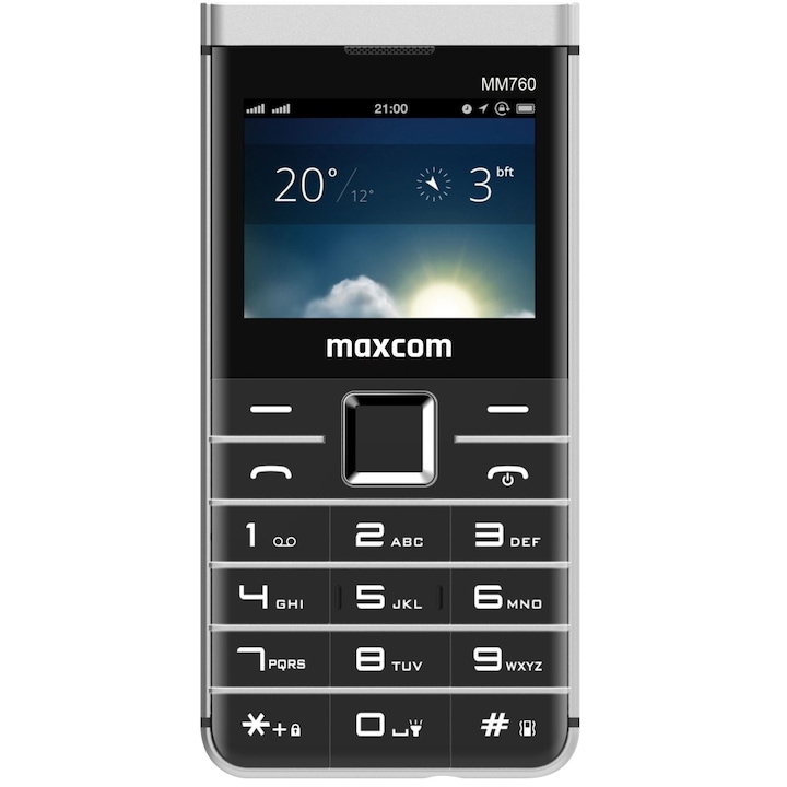 MaxComMM760 Mobiltelefon, Dual SIM, Fekete