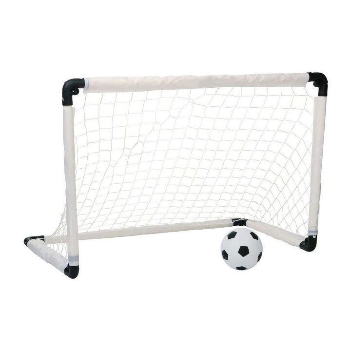 Poarta de fotbal pliabila, Buddy Toys, Plastic, 61 x 90 cm, 3 ani, Alb/Negru
