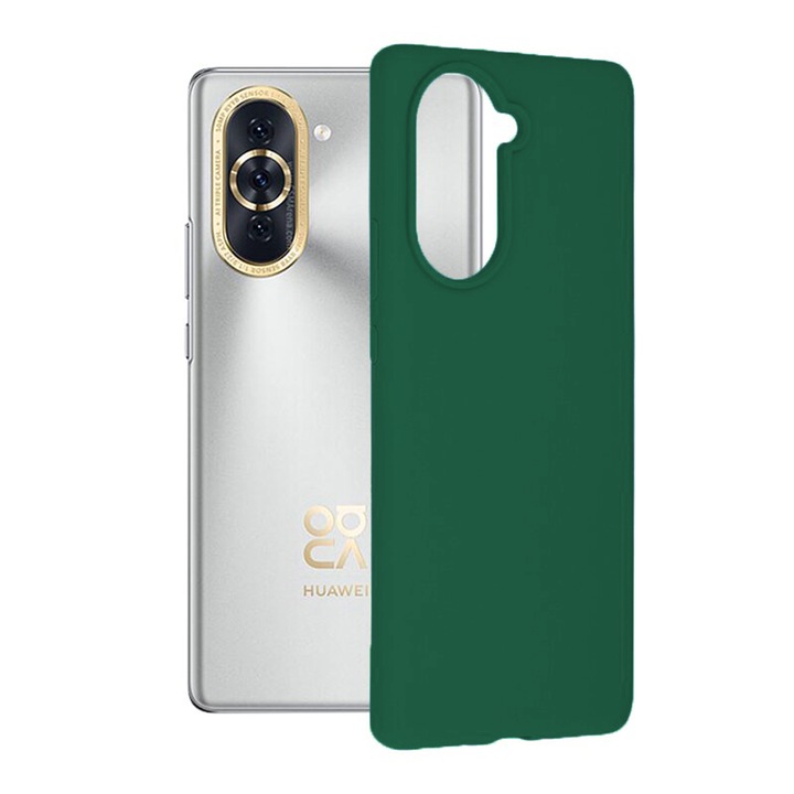 Mikroszálas TPU szilikon tok Huawei Nova 10 készülékhez, mikroszálas belső, rendkívül puha szilikon külső, puha tapintású, vékony illeszkedés, tartós, rugalmas, optimális ultra védelem, sötétzöld