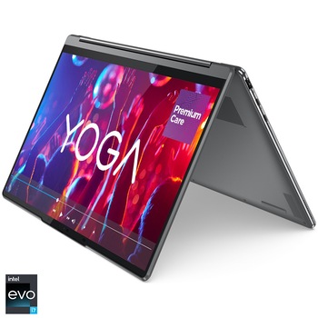 Laptop ultraportabil Lenovo Yoga 9 14IRP8 cu procesor Intel Core i7-1360P pana la 5.0 GHz, 14", 2.8K, OLED, Touch, 16GB, 1TB SSD, Intel Iris Xe Graphics, Windows 11 Home, Storm Grey, 3y Premium Care