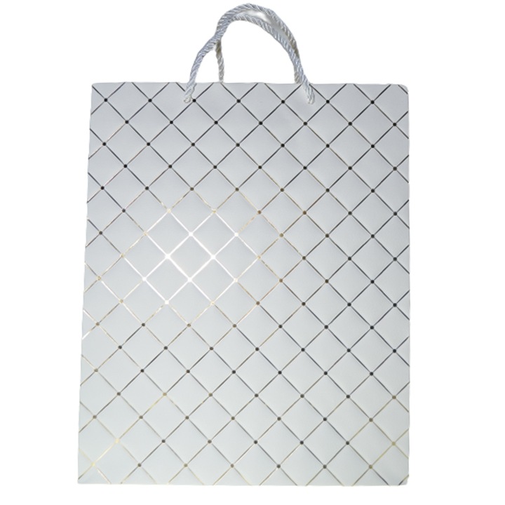 Vastag papír ajándéktáska zsinóros fogantyúkkal 32 x 26 x 10 cm Midex PN060323-2, Fehér