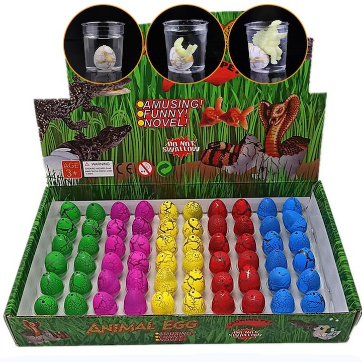 Set 60 de oua de dinozaur, Walalla, Cauciuc, 3 ani+, Multicolor
