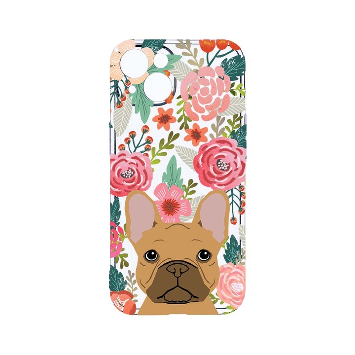 Husa BestCase® Clear Silicon 2MM, Compatibila Cu Apple iPhone 13 Mini, Dog and Flowers, Antisoc, Protectie Camera, Margini ridicate pentru protectia ecranului, T 637