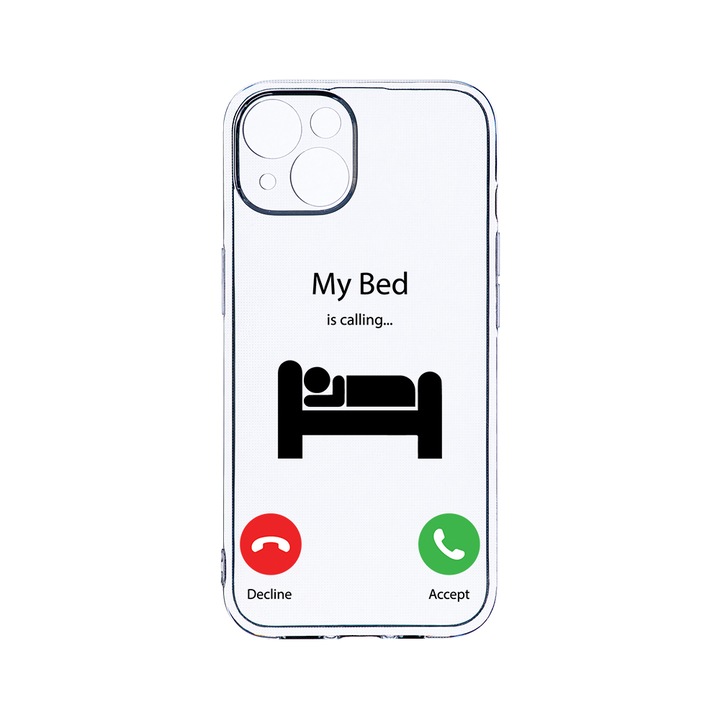 Husa BestCase® Clear Silicon 2MM, Compatibila Cu Apple iPhone 13 Mini, My Bed Is Calling, Antisoc, Protectie Camera, Margini ridicate pentru protectia ecranului, T 945
