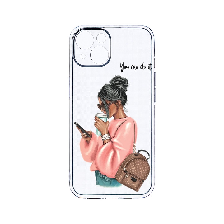 Husa BestCase® Clear Silicon 2MM, Compatibila Cu Apple iPhone 13 Mini, Shopping Girl, Antisoc, Protectie Camera, Margini ridicate pentru protectia ecranului, T 962