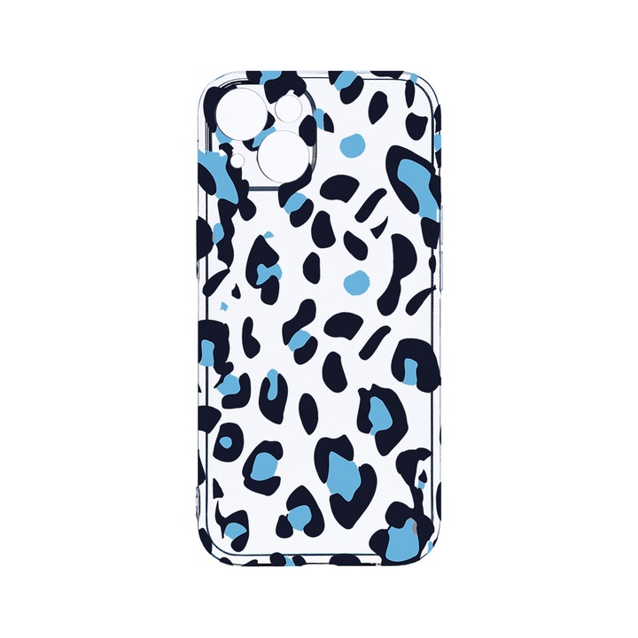 Husa BestCase® Clear Silicon 2MM, Compatibila Cu Apple iPhone 13 Mini, Blue Leopard Pattern, Antisoc, Protectie Camera, Margini ridicate pentru protectia ecranului, T 1032