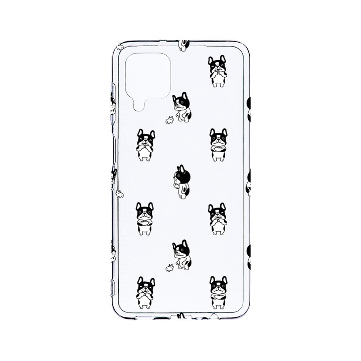 Husa BestCase® Clear Silicon 2MM, Compatibila Cu Samsung Galaxy A12 / Galaxy M12 / Galaxy F12, Bulldog Pattern, Antisoc, Protectie Camera, Margini ridicate pentru protectia ecranului, T 1043