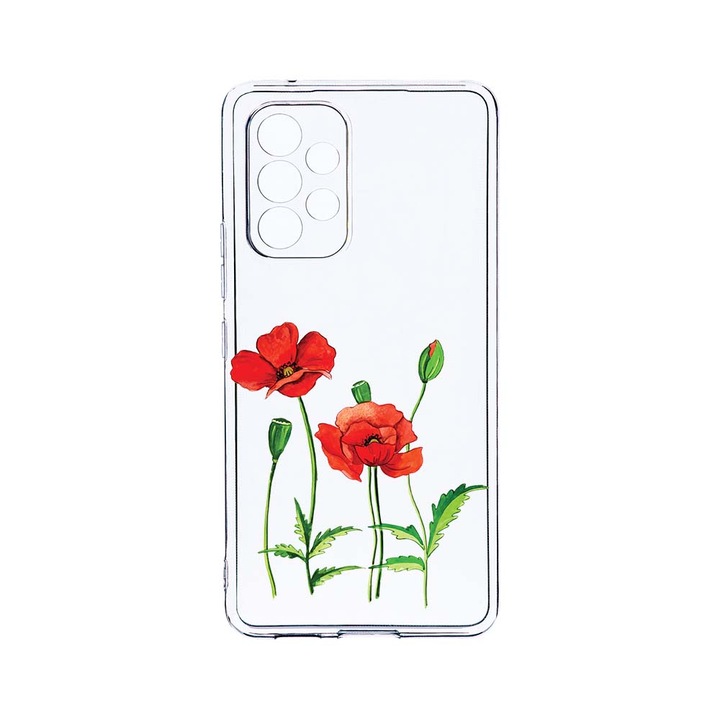 BestCase 2MM Clear Szilikon telefontok, Samsung Galaxy A23 4G / Galaxy A23 5G, Red Poppy, Kamera védelem, strapabíró, T 643