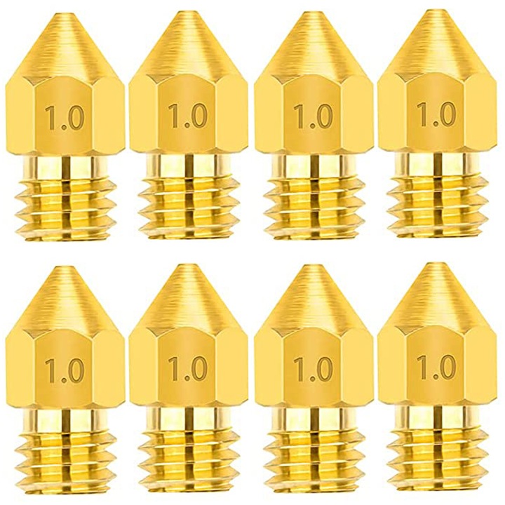 Set 8 duze extrudare inprimanta 3D, FAC, Alama, M6, 1.0 mm, Auriu