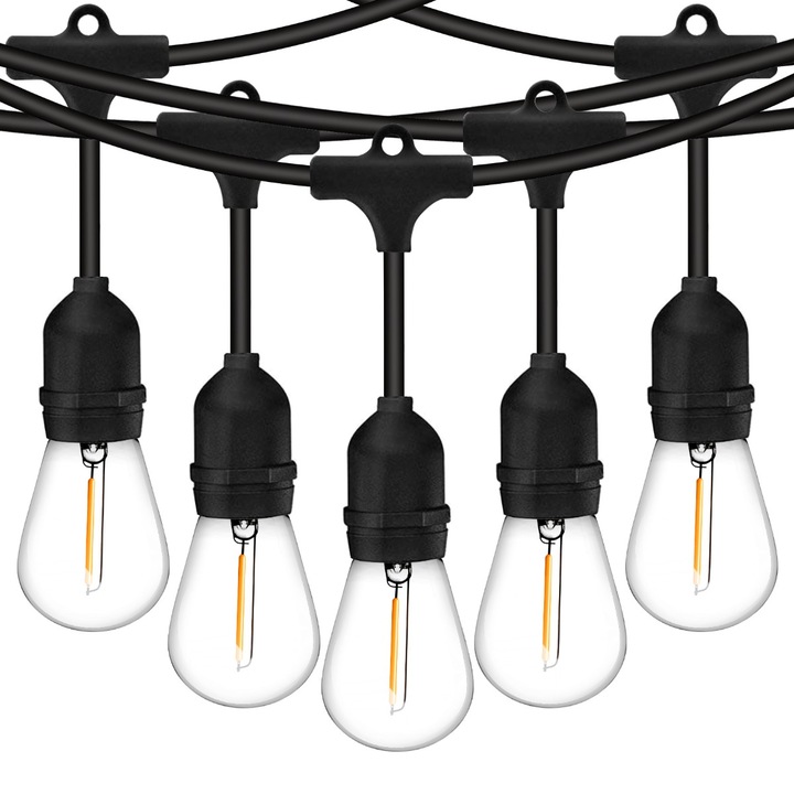 Ghirlanda Luminoasa de gradina decorativa exterior 10m, 10 x E27 + becuri LED 1W 2700K