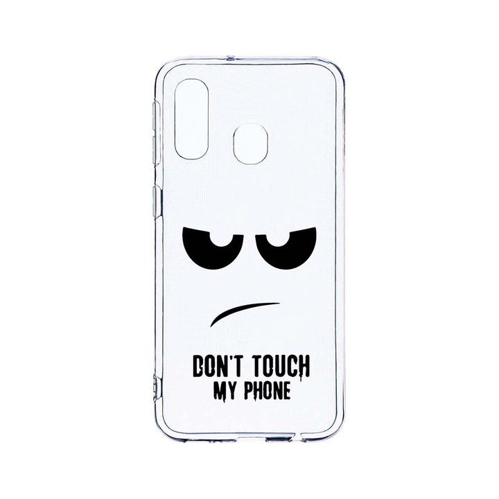 Husa BestCase® Clear Silicon 2MM, Compatibila Cu Samsung Galaxy A40, Don’t Touch My Phone, Antisoc, Protectie Camera, Margini ridicate pentru protectia ecranului, T 90