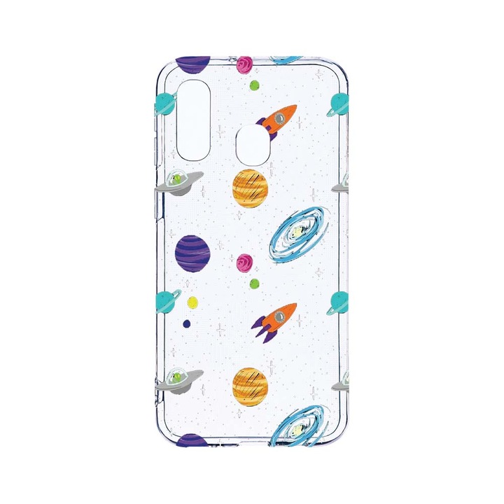 Husa BestCase® Clear Silicon 2MM, Compatibila Cu Samsung Galaxy A40, Universe, Planets, Antisoc, Protectie Camera, Margini ridicate pentru protectia ecranului, T 466