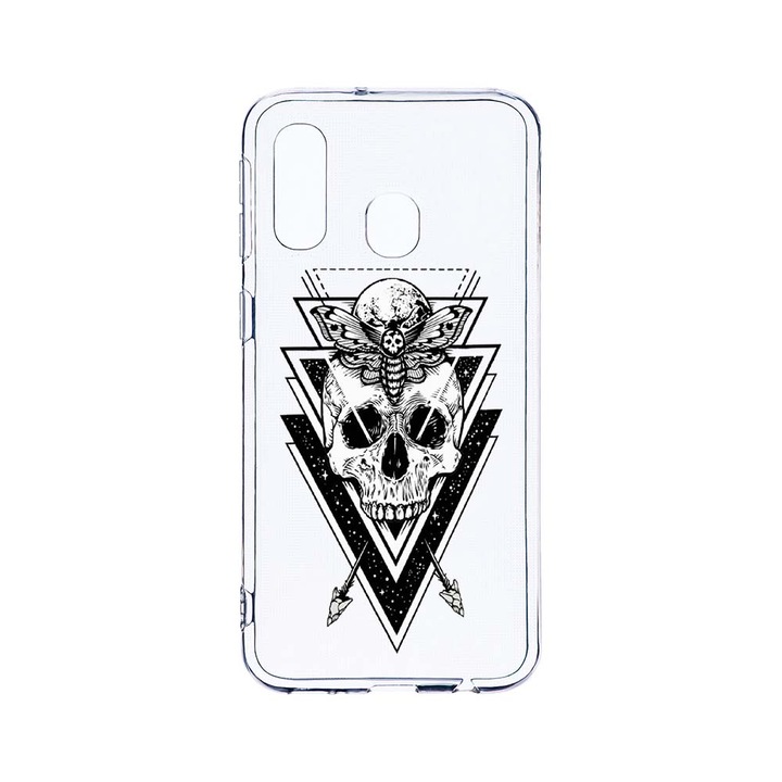 Husa BestCase® Clear Silicon 2MM, Compatibila Cu Samsung Galaxy A40, Skull, Antisoc, Protectie Camera, Margini ridicate pentru protectia ecranului, T 191