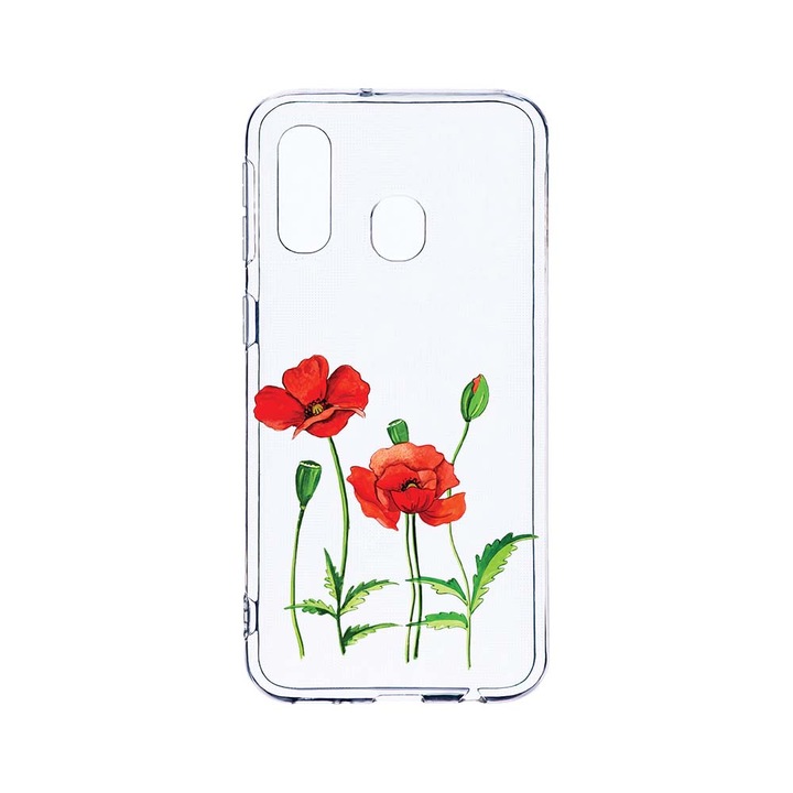 Husa BestCase® Clear Silicon 2MM, Compatibila Cu Samsung Galaxy A40, Red Poppy, Antisoc, Protectie Camera, Margini ridicate pentru protectia ecranului, T 643