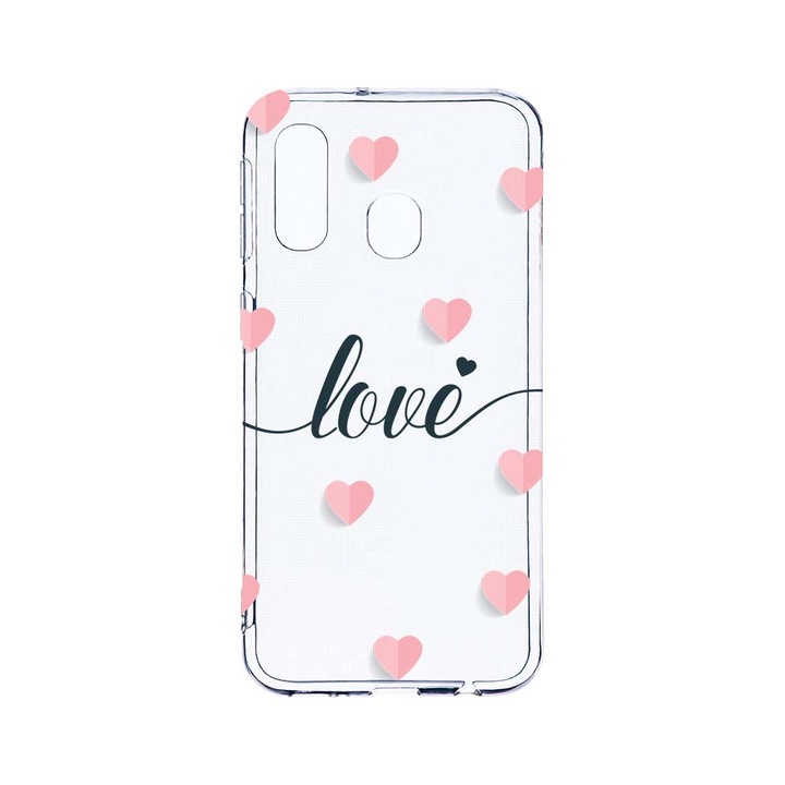 Husa BestCase® Clear Silicon 2MM, Compatibila Cu Samsung Galaxy A40, Love Flying Hearts, Antisoc, Protectie Camera, Margini ridicate pentru protectia ecranului, T 85