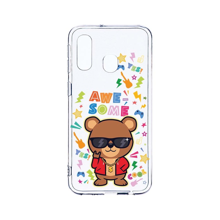 Husa BestCase® Clear Silicon 2MM, Compatibila Cu Samsung Galaxy A40, Awesome Teddy Bear, Antisoc, Protectie Camera, Margini ridicate pentru protectia ecranului, T 921