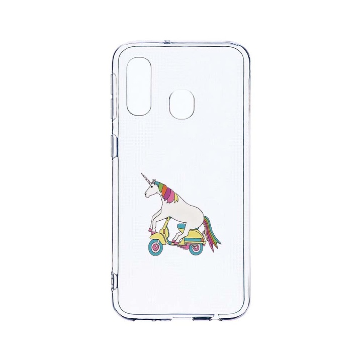 Husa BestCase® Clear Silicon 2MM, Compatibila Cu Samsung Galaxy A40, Unicorn On The Road, Antisoc, Protectie Camera, Margini ridicate pentru protectia ecranului, T 528