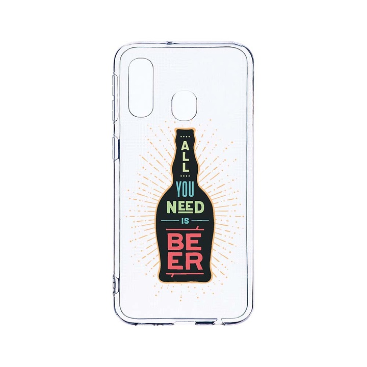 Husa BestCase® Clear Silicon 2MM, Compatibila Cu Samsung Galaxy A40, All You Need Is Beer, Antisoc, Protectie Camera, Margini ridicate pentru protectia ecranului, T 790