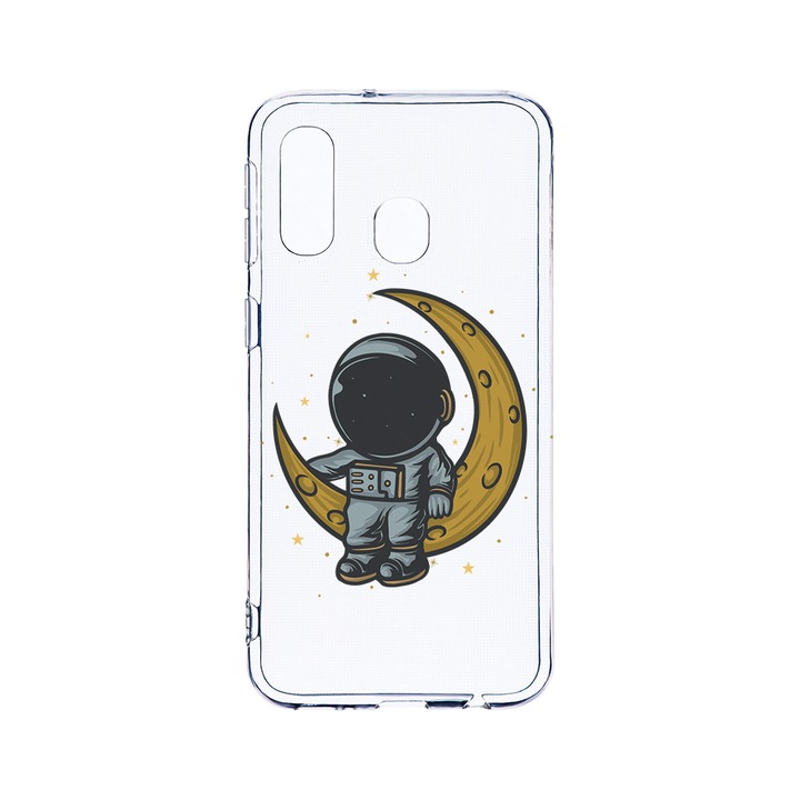 Husa BestCase® Clear Silicon 2MM, Compatibila Cu Samsung Galaxy A40, Astronaut on Moon, Antisoc, Protectie Camera, Margini ridicate pentru protectia ecranului, T 997