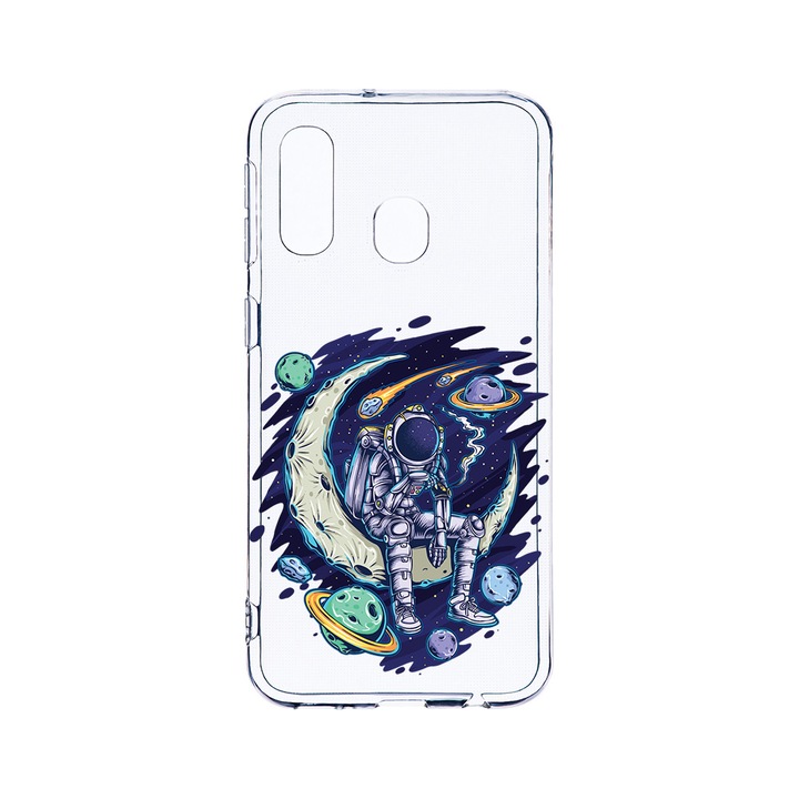 Husa BestCase® Clear Silicon 2MM, Compatibila Cu Samsung Galaxy A40, Astronaut On Moon, Antisoc, Protectie Camera, Margini ridicate pentru protectia ecranului, T 1002