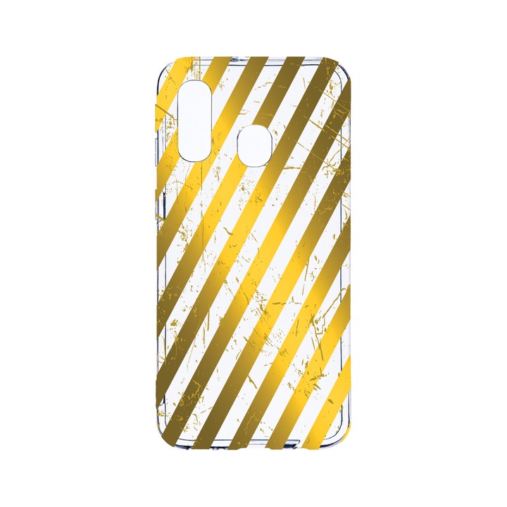 Husa BestCase® Clear Silicon 2MM, Compatibila Cu Samsung Galaxy A40, Golden Stripes, Antisoc, Protectie Camera, Margini ridicate pentru protectia ecranului, T 1055