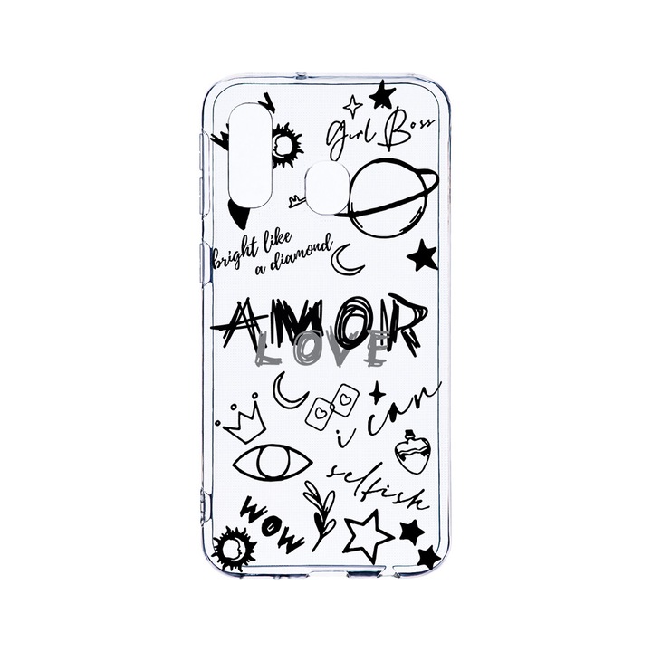 Husa BestCase® Clear Silicon 2MM, Compatibila Cu Samsung Galaxy A40, Goth Love, Antisoc, Protectie Camera, Margini ridicate pentru protectia ecranului, T 984
