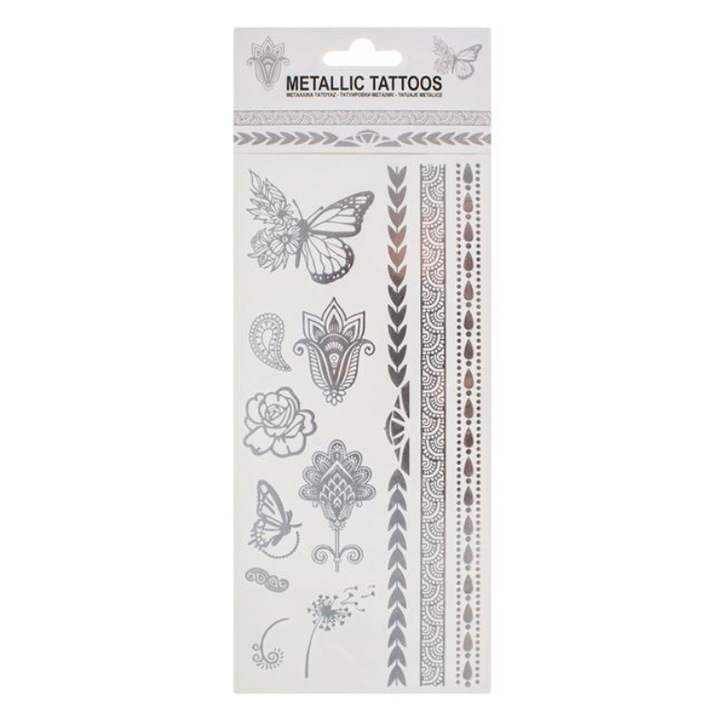 Tatuaj temporar 12 imagini metalizate, CRT, Metal Tatoo, Rezistent la apa, 10 x 21 cm