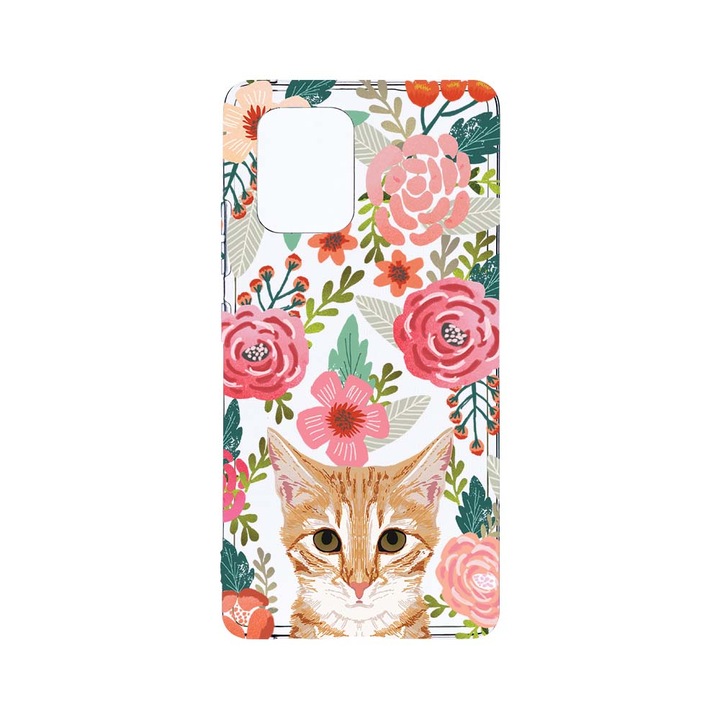 Husa BestCase® Clear Silicon 2MM, Compatibila Cu Motorola Moto G32, Cat and Flowers, Antisoc, Protectie Camera, Margini ridicate pentru protectia ecranului, T 638