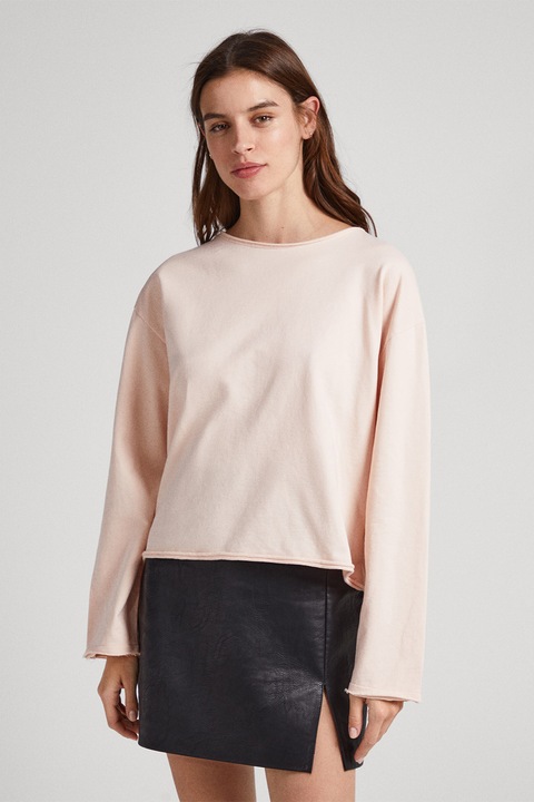 Pepe Jeans London, Bluza sport cu decolteu la baza gatului si decupaj pe partea din spate, Roz prafuit