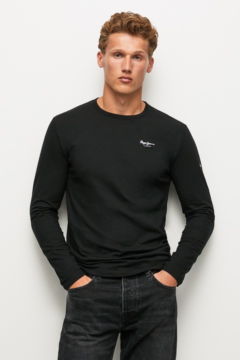 Pepe Jeans London, Блуза с памук с овално деколте, Черен