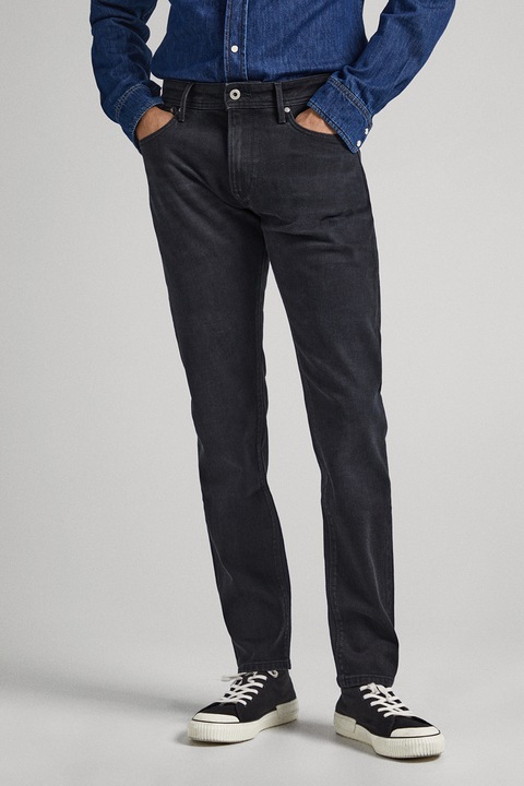 Pepe Jeans London, Stanley szűkülő szárú farmernadrág középmagas derékrésszel, Antracitszürke