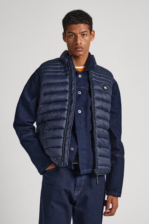 Pepe Jeans London, Vesta matlasata cu fermoar, Bleumarin, S