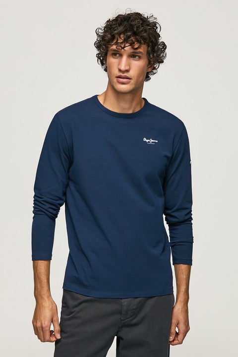 Pepe Jeans London, Блуза с памук с овално деколте, Ултрамарин синьо