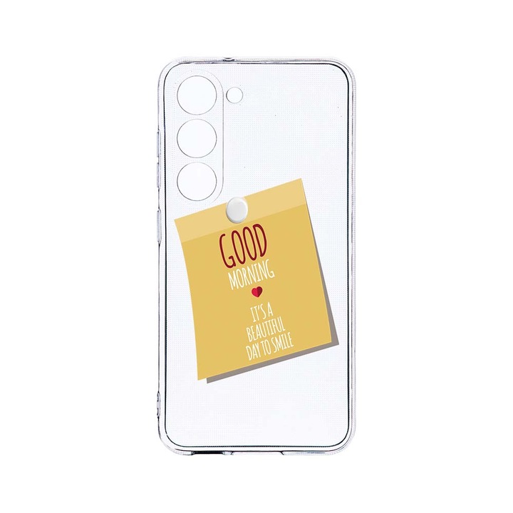 Husa BestCase® Clear Silicon 2MM, Compatibila Cu Samsung Galaxy S23 Plus, Good Morning Sticker, Antisoc, Protectie Camera, Margini ridicate pentru protectia ecranului, T 48