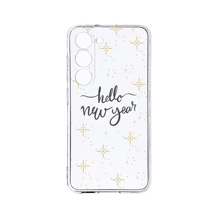 Husa BestCase® Clear Silicon 2MM, Compatibila Cu Samsung Galaxy S23 Plus, Hello New Year, Antisoc, Protectie Camera, Margini ridicate pentru protectia ecranului, T 173
