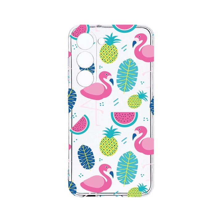Husa BestCase® Clear Silicon 2MM, Compatibila Cu Samsung Galaxy S23 Plus, Flamingo, Antisoc, Protectie Camera, Margini ridicate pentru protectia ecranului, T 91