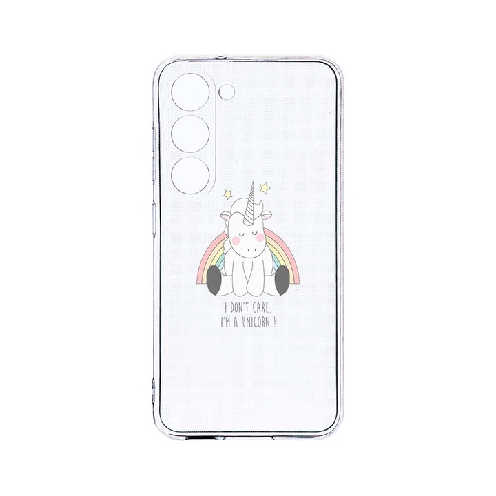 Husa BestCase® Clear Silicon 2MM, Compatibila Cu Samsung Galaxy S23, Unicorn - I Don't Care, Antisoc, Protectie Camera, Margini ridicate pentru protectia ecranului, T 524