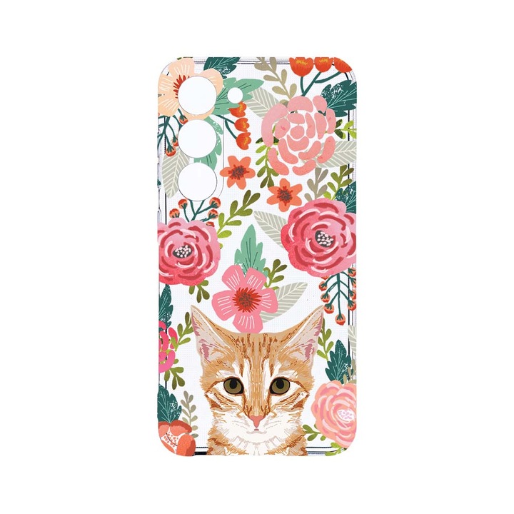 Husa BestCase® Clear Silicon 2MM, Compatibila Cu Samsung Galaxy S23 Plus, Cat and Flowers, Antisoc, Protectie Camera, Margini ridicate pentru protectia ecranului, T 638